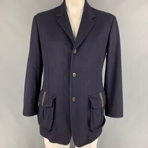 RYAN ROBERTS Size XL Navy & Brown Wool Blend Single Breasted Coat